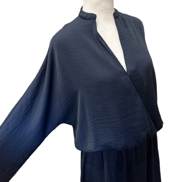 Moss Copenhagen Sz Small Ambre Dress Long Sleeve Faux Wrap Navy - Picture 3 of 7